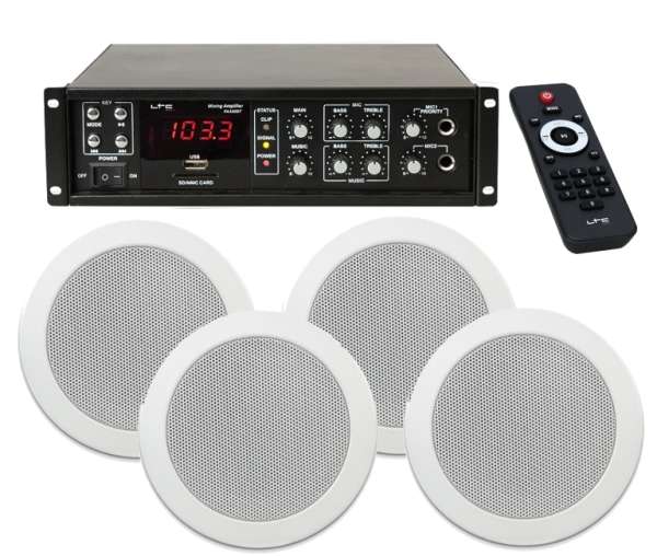 Durchsagesystem für Praxen und Büros SET-48 mit 4 Lautsprecher mit Verstärker