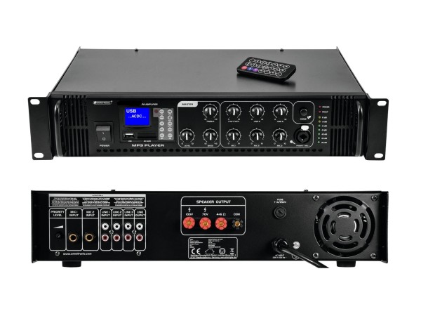 ELA Verstärker 700/350W mit USB SD MP3 Player mit Fernbedienung für 4-8ohm oder 100V Lautsprecher