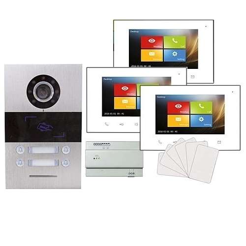Villa AS Kamera Türsprechanlage 2-Draht für 3-Familienhaus mit 3x 7zoll Touch Monitor