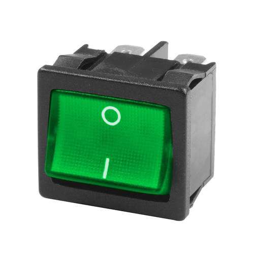 Schalter Wippschalter 24x21mm Ein-Aus 2pol Grün beleuchtet 250V 6A Netzschalter