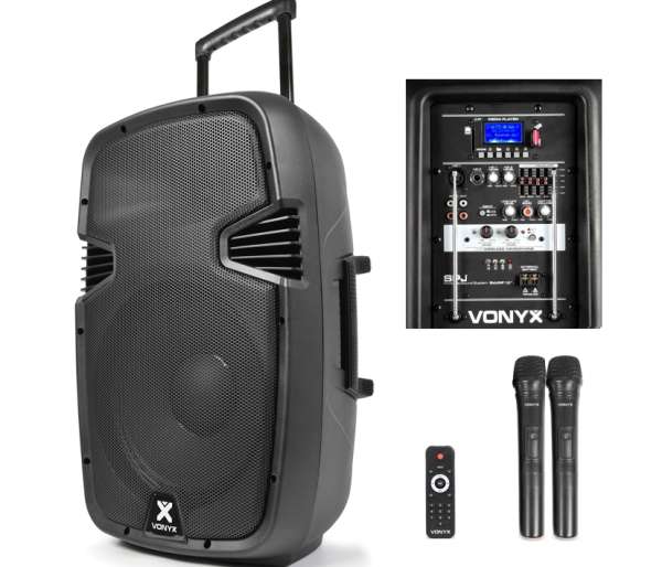 Mobile Musikanlage 12zoll 500W Verstärker mit Bluetooth USB-Player Funkmikrofon und AUX Eingang