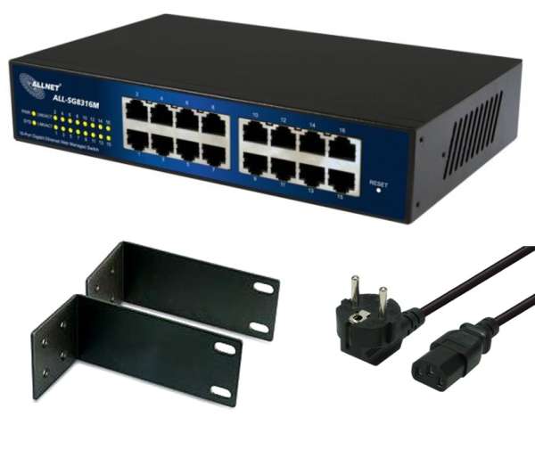 19zoll Switch 16Port LAN 10/100/1000MBit Gigabit ALL-SG8316M Managed