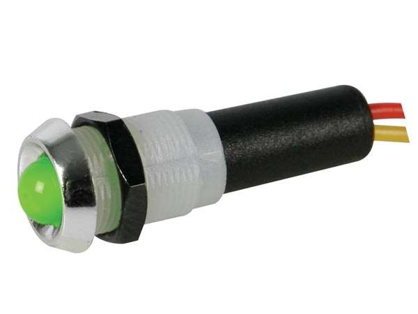 Signallampe 12V LED Grün schwarze Fassung 10mm Kopf verchromt