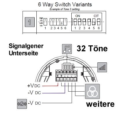12V 24V Sirene Blinklicht und 32 wählbaren Tönen BASE-LED Signalgeber  Alarmgeber