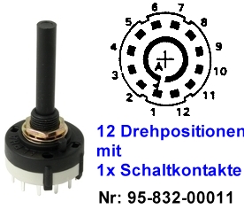 Schalter Drehschalter 12-stufig 1xSchaltkontakt 6mm Lötpin