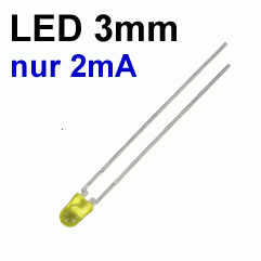 3mm LED Gelb Low Current 2mA 60Grad