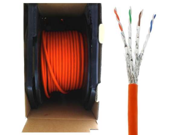50m LAN Kabel Cat7A PIMF S/FTP geschirmt CU Verlegekabel Orange