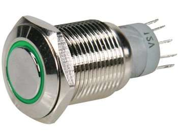 Schalter Vollmetall 18mm Ringbeleuchtung Grüne 12V LED