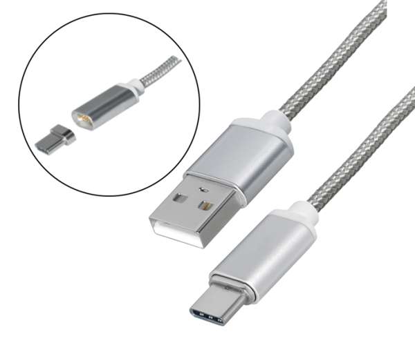 1m USB-C Kabel Anschlusskabel USBC Magnetisch auf USBA Stecker Textilummantelung