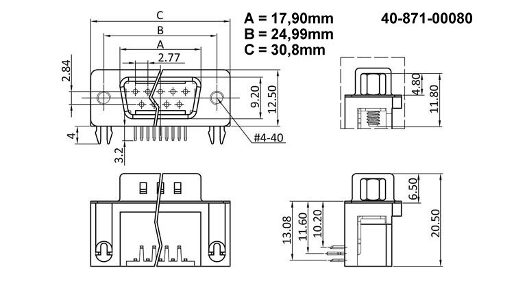 D-SUB Stecker 9 pol gewinkelt 90° male D-Sub9 SUBD-9 pin für Platine / PCB  CAN