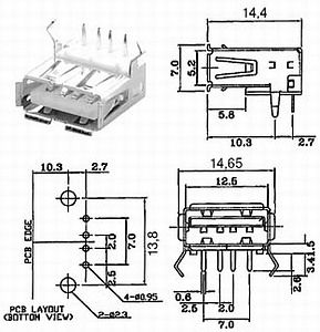 TRU COMPONENTS USB-Steckverbinder Printmontage Buchse, gewinkelt Typ A 90°  USB-Buchse Typ A, 90° 774932 Inhalt