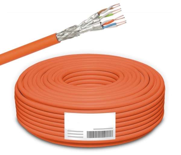 50m LAN Kabel Cat7 PIMF S/FTP geschirmt Verlegekabel Orange