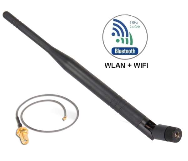 WLAN Antenne 2,4-5,8Ghz mit SMA-Stecker und Pigtail UFL IPX Adapter auch für Bluetooth geeignet