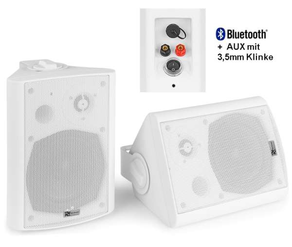 Aktiv Lautsprecher 100W Wandmontage mit AUX Bluetooth Montagebügel Weiss IPX5