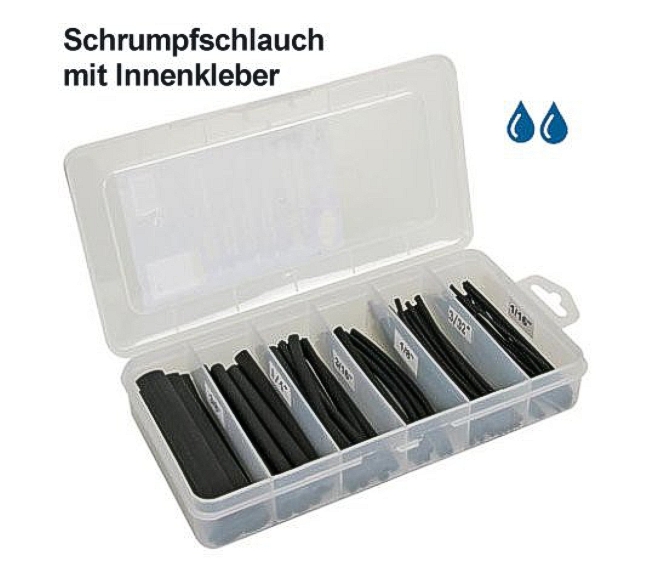 170tlg Stücke Schrumpfschlauch-Sortiment Schrumpfschläuche Kleber Schwarz in Box