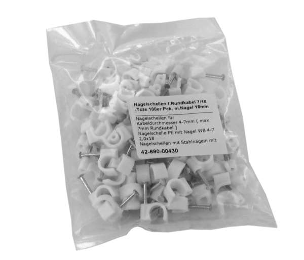Nagelschellen für Rundkabel 4-7mm mit 18mm Nagel 100er Pack