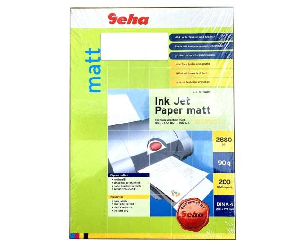 A4 Papier Inkjet matt 90g 200 Blatt Pack Geha 90112