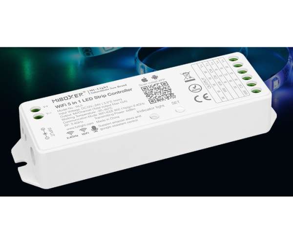 LED RGB-WW Kontroller 5-Kanal 5x6A 12V-24V WiFi 5in1 Milight Miboxer Alexa Serie