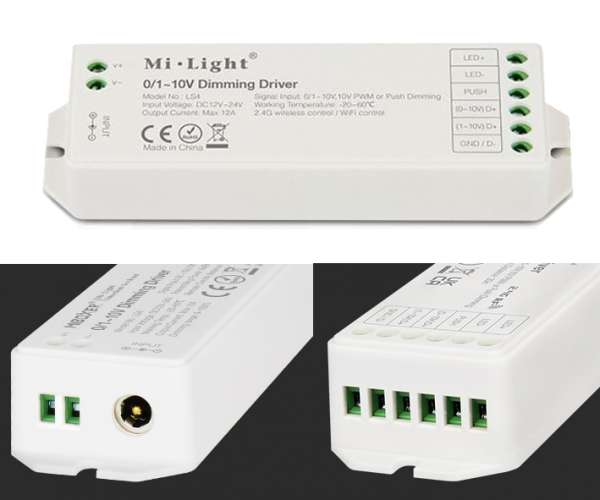 Monochromer LED-Kontroller 1-Kanal 12A 12V-24V PUSH 0-10V MiBoxer mit Funkempfänger