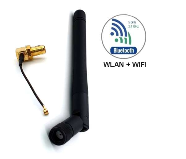 WLAN Antenne 2,4-5,8Ghz mit SMA-REV-Stecker und Pigtail UFL IPX Adapter auch für Bluetooth geeignet