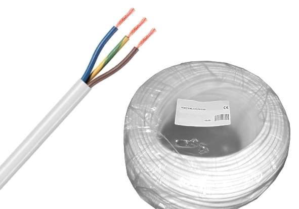 100m Kabel H05VV-F 3x 1,5qmm Weiss Elektrokabel