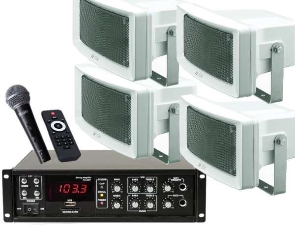 Reithallen Lautsprecheranlage Set-R2 (6-teilig) mit Kabelmikro