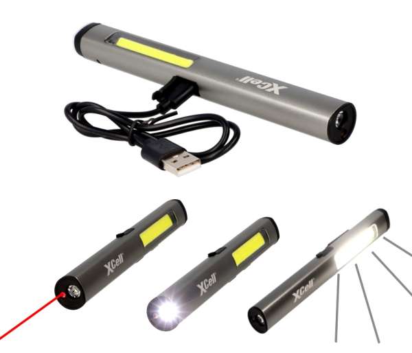 LED Taschenlampe Penlight 3in1 mit Laserpointer UV-Licht Lithium-Akku USB-C