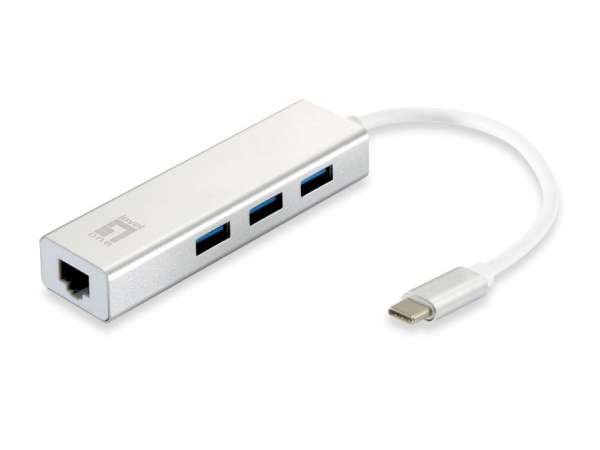 USB Hub 3-fach mit USB-C Anschluss und mit LAN Gigabit Netzwerkkarte