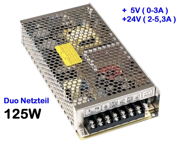 Duo Netzteil 5V 24V mit 125W Leistung  Shop für Netzteile Netzgeräte  Schaltnetzteile Trafos