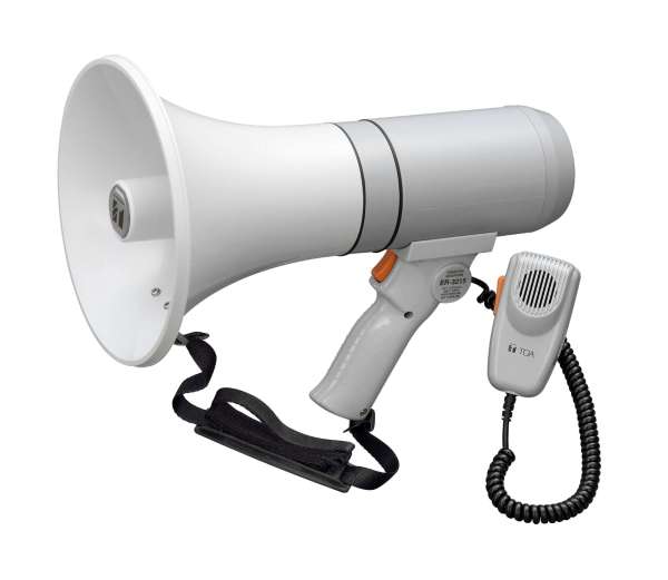 Megafon ER3215 23W IPX5 Outdoor Indoor Handmikrofon mit Spiralkabel Weiss-Grau