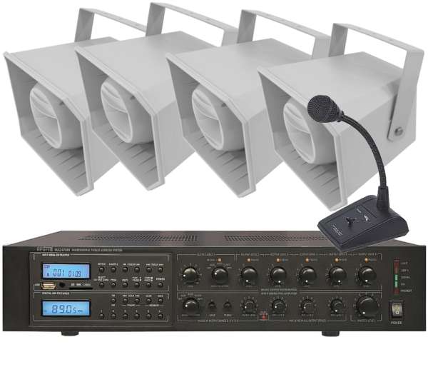 Werkhallen Lautsprecheranlage Set-7 (6-teilig) mit Kabelmikro