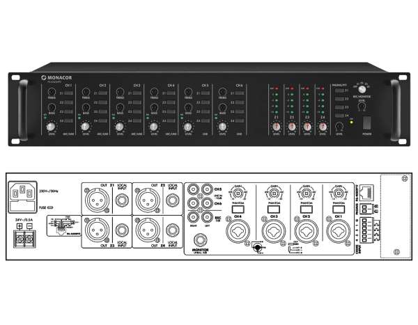 Audiomatrix mit 4-Zonen Regelung 6Kanal Audiomixer Multiroom mit Gong PA6040MPX