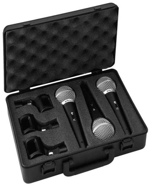 3er SET Mikrofon Kabelmikrofon dynamisch mit Koffer und Mikrohalter