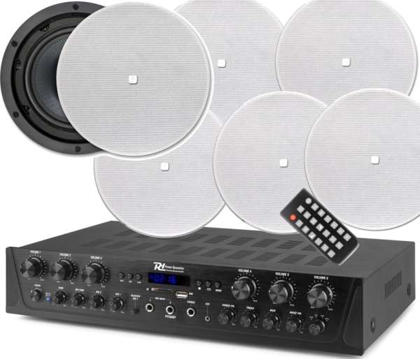 Beschallungssystem für die Gastronomie SET66 ( 7-teilig ) 6-Zonenregelung max. 12 Lautsprecher