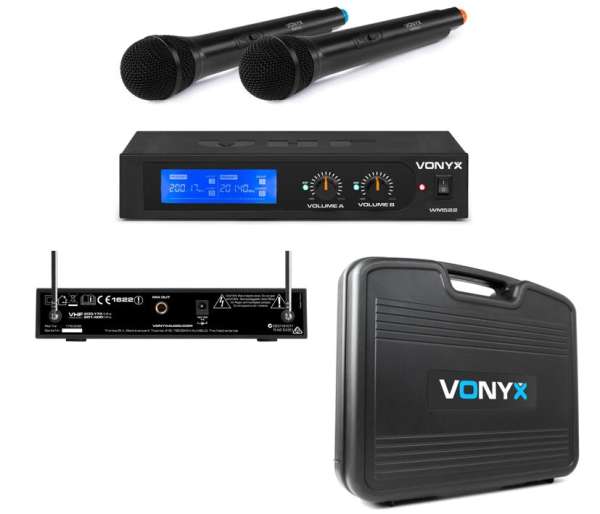 Funkmikrofon Set VHF522 Empfänger mit 2x Funkmikro Netzteil Antennen und Koffer