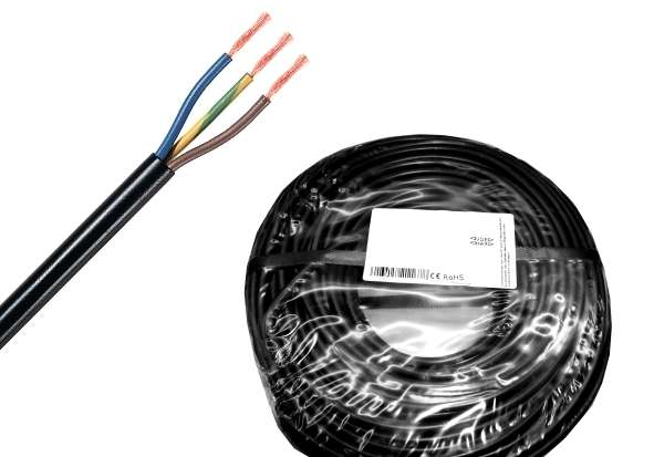 100m Kabel H05VV-F 3x 1,5qmm Schwarz Elektrokabel