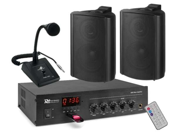 Werkhallen Lautsprecheranlage Set-8 (5-teilig) mit Tischmikrofon