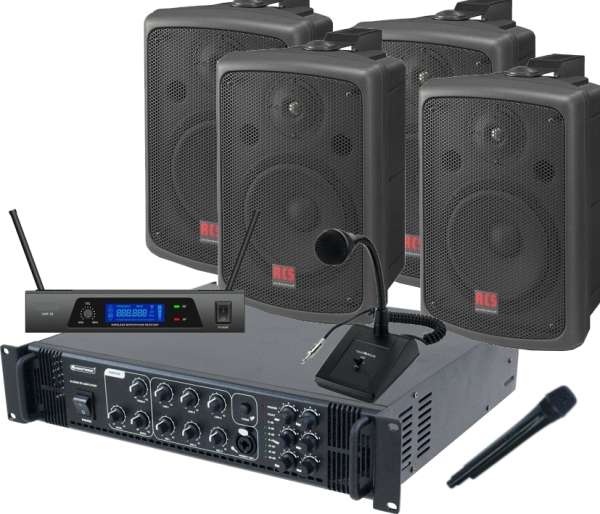 Werkhallen Lautsprecheranlage Set-34B ( 11-teilig ) mit Tischmikrofon und Funkmikro
